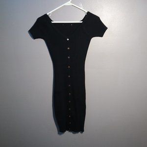 Papaya Rib Knit Button Front Dress - Black